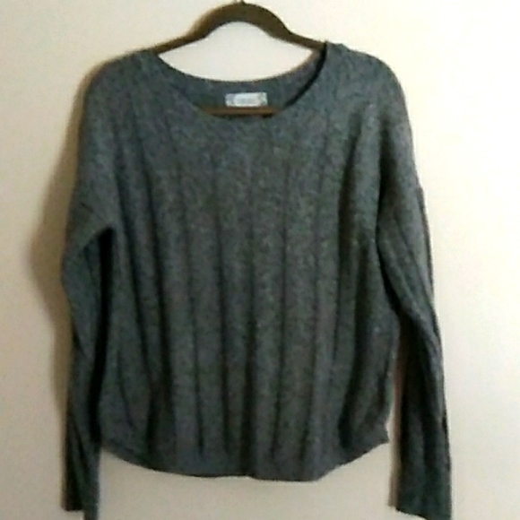 Pink Rose Crew Neck Pullover Grey Wide Ribbed SZ M Juniors Lace Up Back - Picture 1 of 8